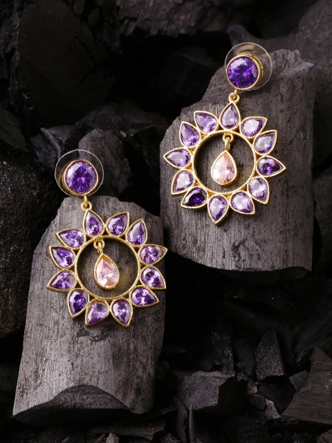 

Studio Voylla Purple & Pink Gold-Plated CZ Circular Drop Earrings