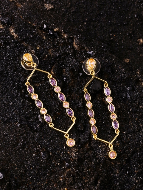 

Studio Voylla Gold-Toned & Purple Contemporary Drop Earrings