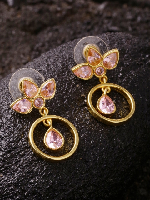 

Studio Voylla Gold-Toned & Orange Gold-Plated Floral Cubic Zirconia Stud Earrings