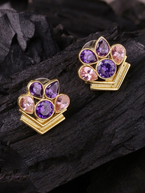 

Studio Voylla Gold-Toned & Purple Contemporary Studs