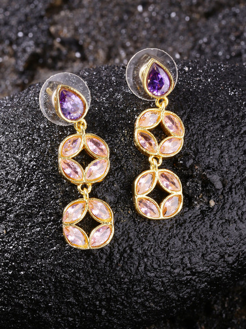 

Studio Voylla Gold-Toned & Purple Teardrop Shaped Drop Earrings