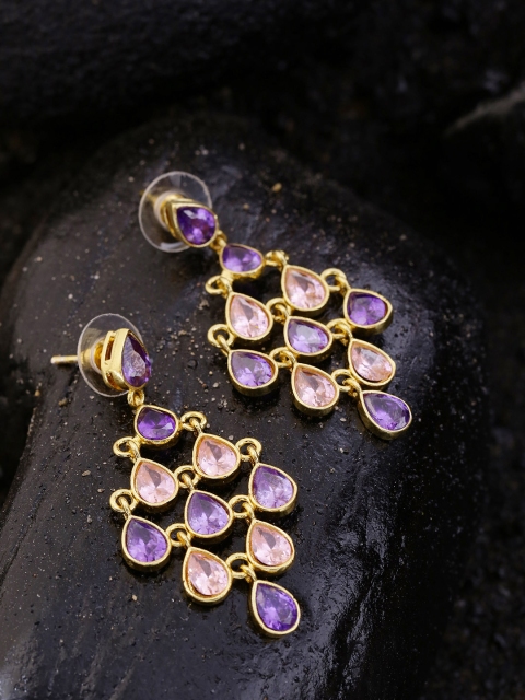 

Studio Voylla Gold-Toned & Purple Contemporary Drop Earrings
