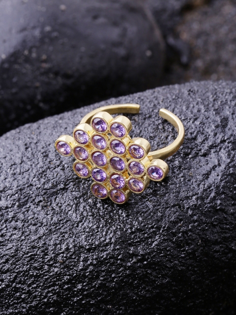 

Studio Voylla Women Purple Gold-Plated CZ Studded Textured Ring