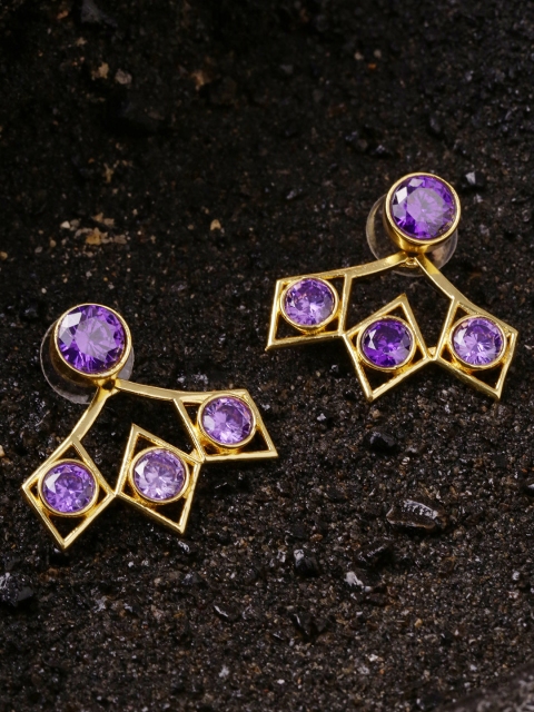 

Studio Voylla Purple Gold-Plated CZ Geometric Drop Earrings