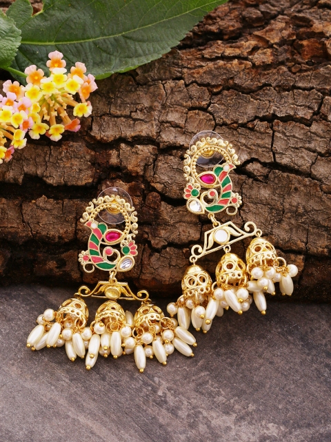 

Studio Voylla Gold-Plated Circular Handcrafted Jhumkas