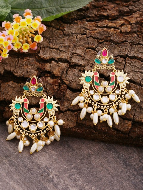 

Studio Voylla Gold-Toned & White Classic Drop Earrings