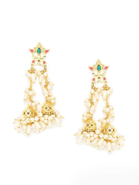 

Studio Voylla Gold-Plated & Off-White Classic Jhumkas
