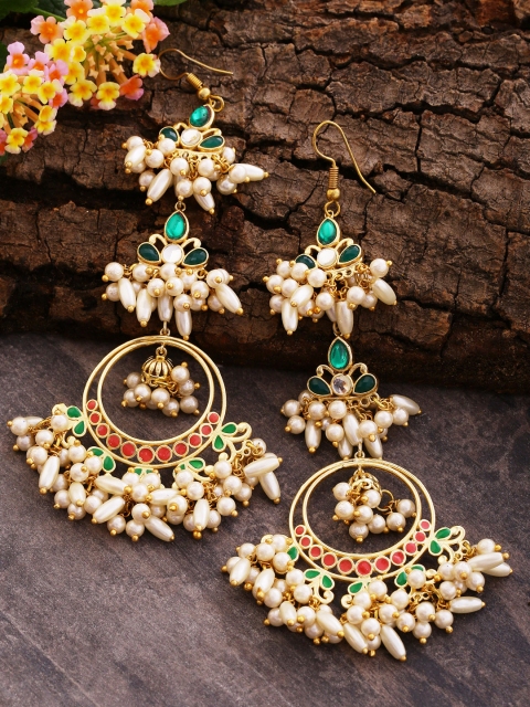 

Studio Voylla Green & White Gold-Plated Handcrafted Classic Drop Earrings