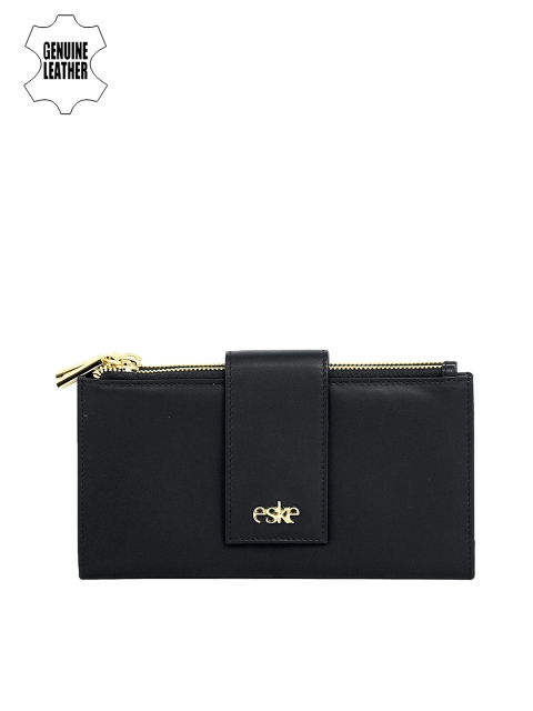 

Eske Women Black Solid Leather Zip Around Wallet