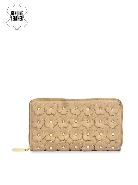 

Eske Women Beige Self Design Leather Zip Around Wallet