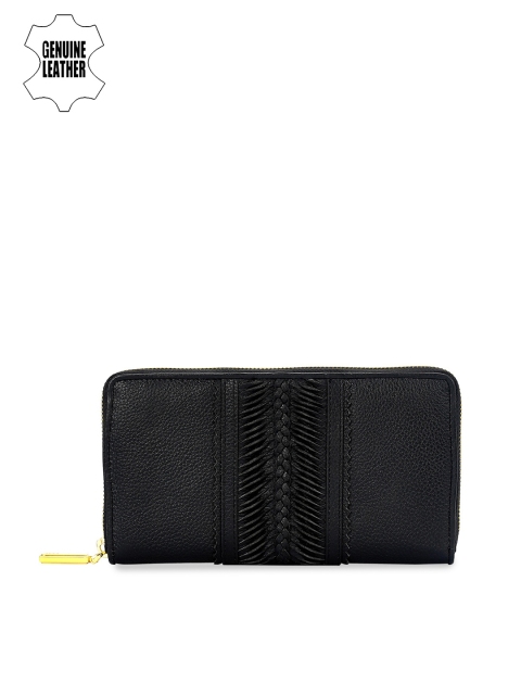 

Eske Women Black Self Design Leather Zip Around Wallet