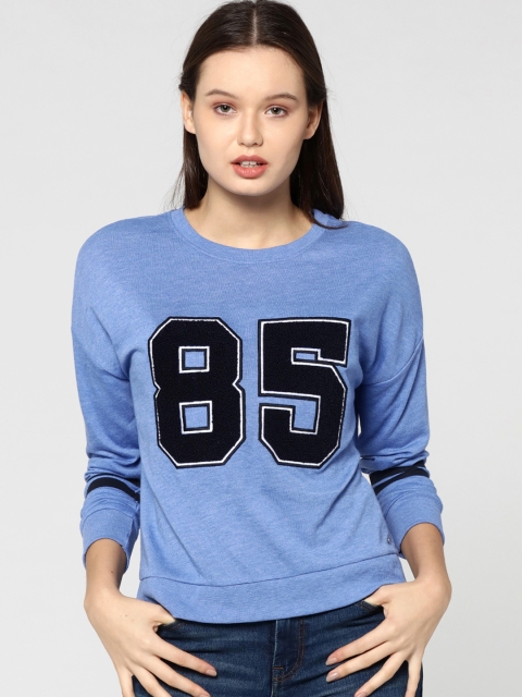 

ONLY Women Blue Solid Round Neck T-shirt