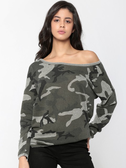 

ONLY Women Olive Green & Grey Printed Sweatshirt