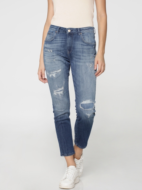 

ONLY Women Blue Relaxed Fit Low-Rise Mildly Distressed Stretchable Cropped Jeans