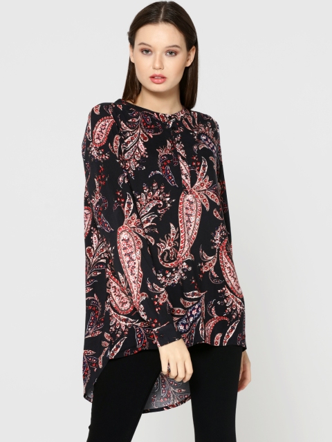 

ONLY Women Navy Blue Printed High-Low Hem Top