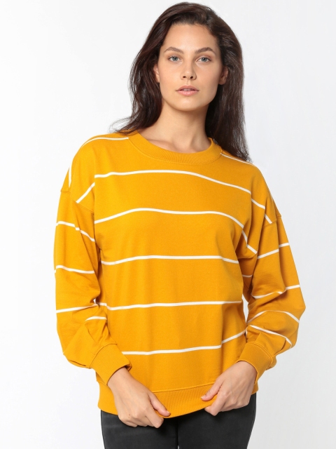 

ONLY Women Mustard Yellow & White Striped Sweatshirt