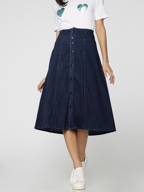 

ONLY Blue Solid Denim A-line Skirt