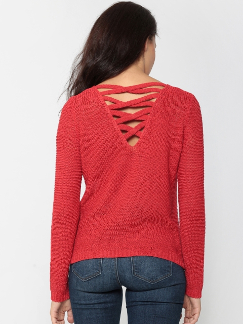 

ONLY Women Red Solid Styled Back Pullover