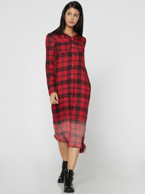

ONLY Women Red & Black Checked Shirt Dress