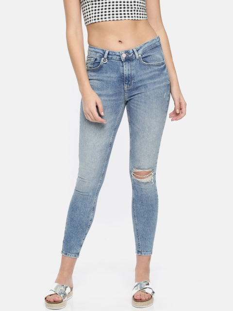 

ONLY Women Blue Skinny Fit Mid-Rise Mildly Distressed Stretchable Jeans