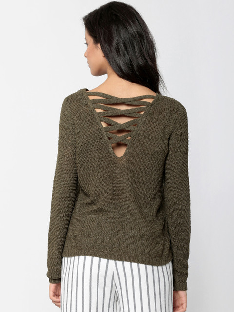 

ONLY Women Olive Green Solid Styled Back Pullover