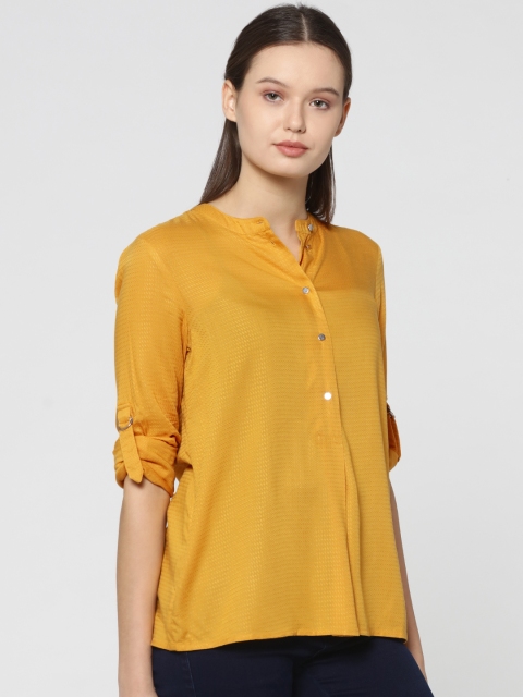 

ONLY Women Yellow Self-Design Shirt Style Top