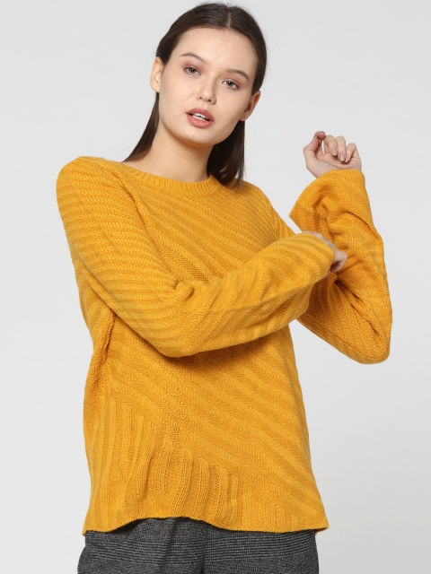 

ONLY Women Mustard Yellow Solid Pullover Sweater
