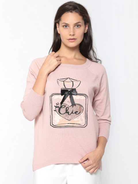 

ONLY Women Peach-Coloured Printed Pullover