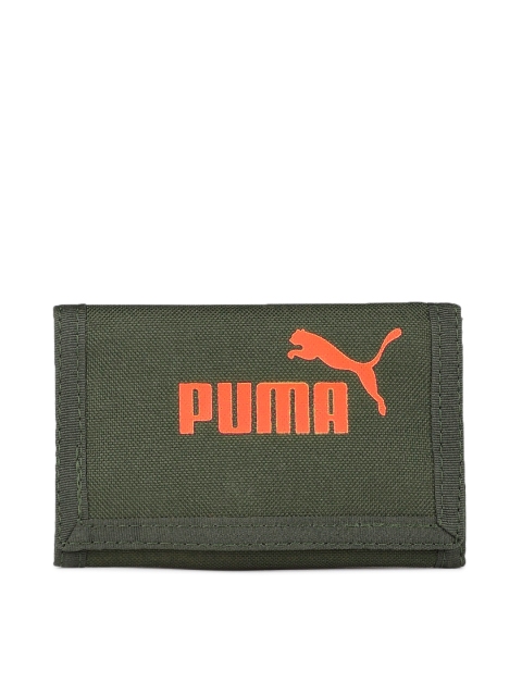 

Puma Men Olive Green Printed Three Fold Wallet