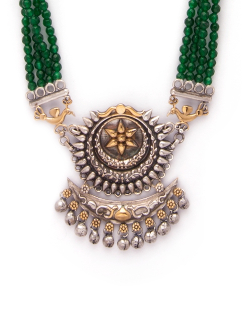 

Rubans Silver-Plated & Green Alloy Silver-Plated Oxidised Necklace