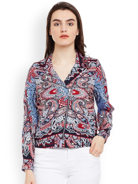 

Oxolloxo Women Blue & Red Printed Tailored Jacket, Multi