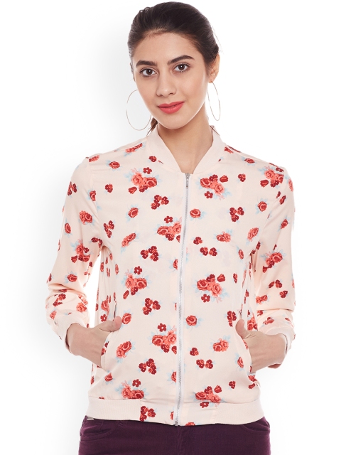 

Oxolloxo Women Peach-Coloured Printed Bomber Jacket