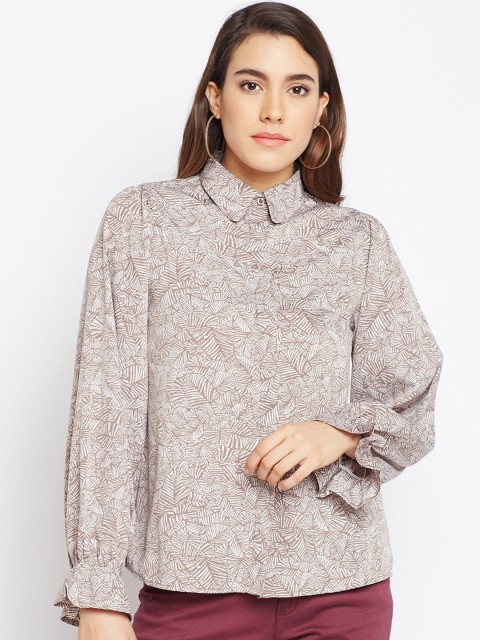 

Oxolloxo Women Taupe Printed Regular Fit Casual Shirt