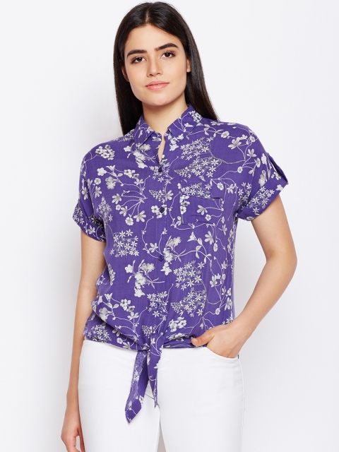 

Oxolloxo Women Purple Regular Fit Printed Casual Shirt