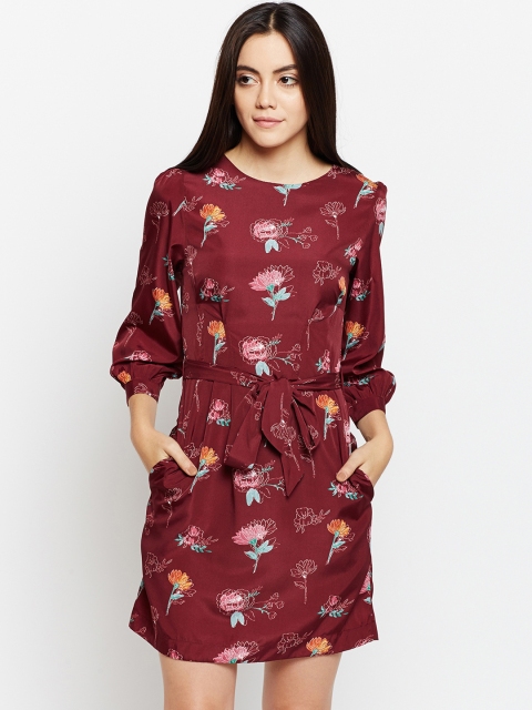 

Oxolloxo Women Maroon Printed A-Line Dress