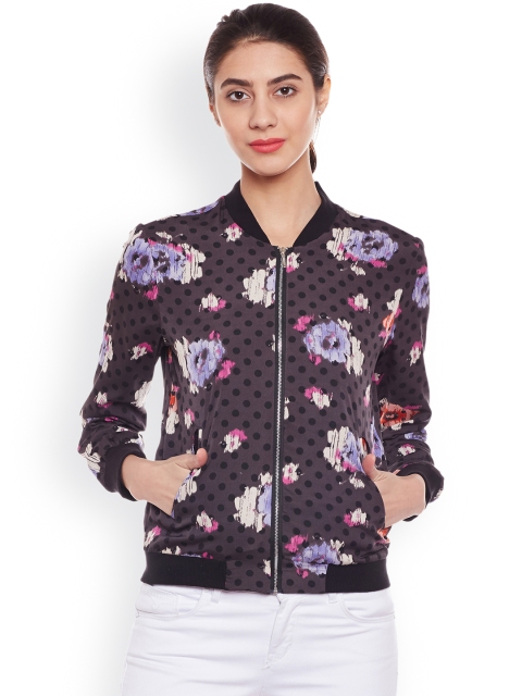 

Oxolloxo Women Black & Brown Printed Bomber Jacket