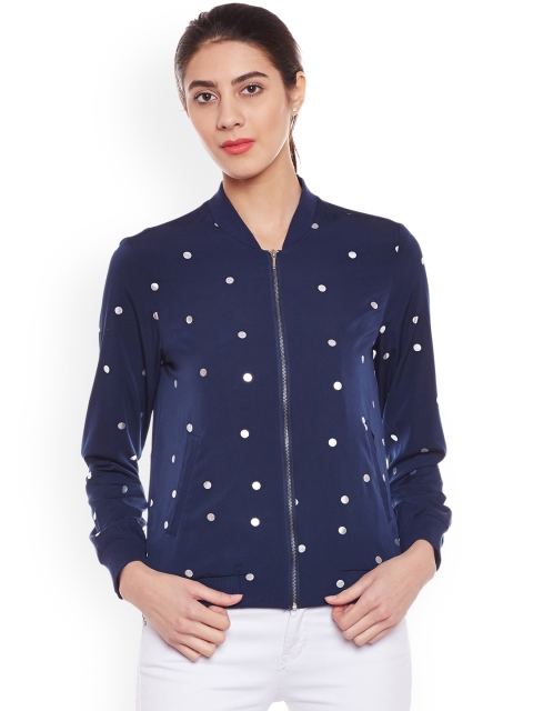 

Oxolloxo Women Navy Blue Printed Bomber