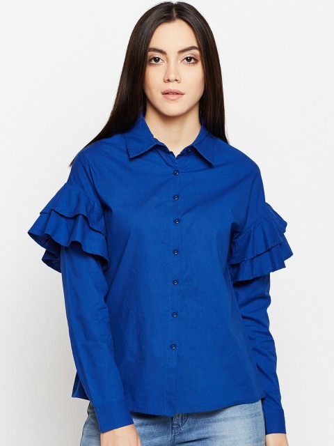 

Oxolloxo Women Blue Regular Fit Solid Casual Shirt