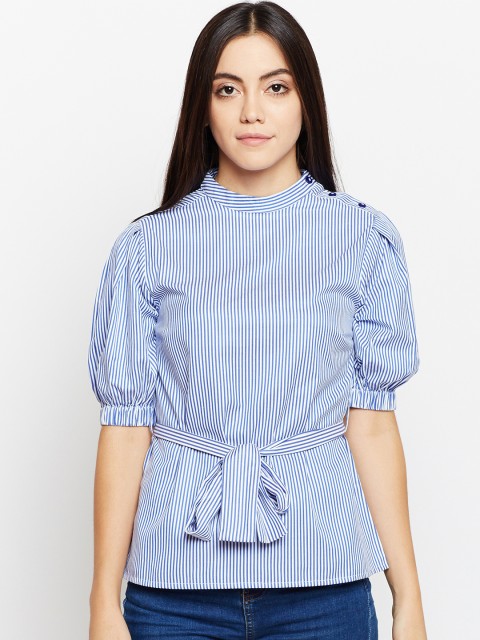 

Oxolloxo Women Blue & White Striped Top