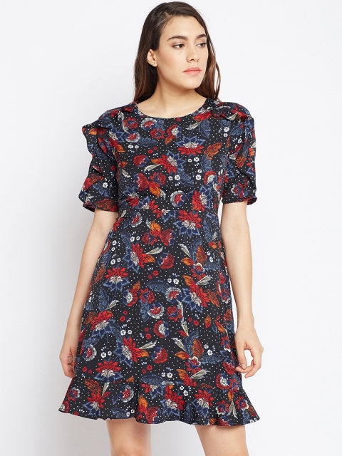 

Oxolloxo Women Black Printed Fit and Flare Dress