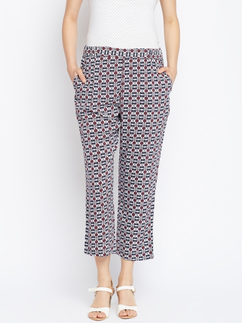 

Oxolloxo Women Navy Blue & Off-White Printed Regular Trousers