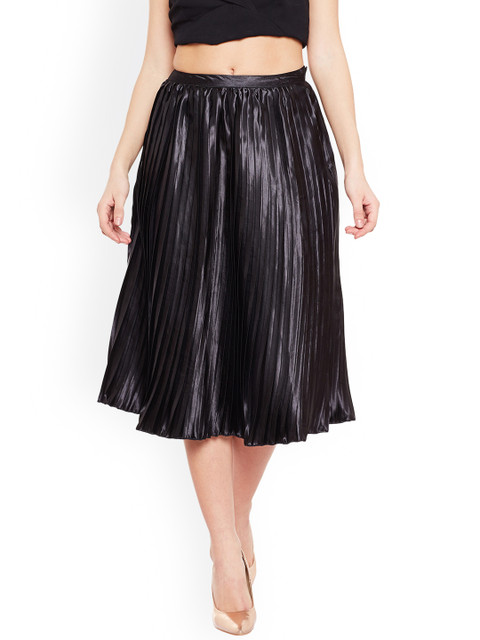 

Oxolloxo Women Black Solid Midi Skirt