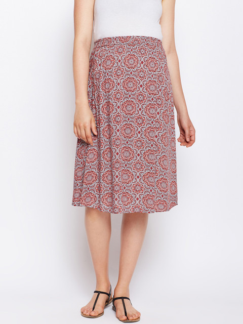 

Oxolloxo Rust & Grey Printed Pleated Knee-length Maternity Skirt