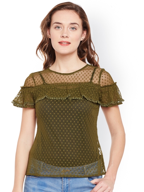 

Oxolloxo Women Olive Green Self Design Top