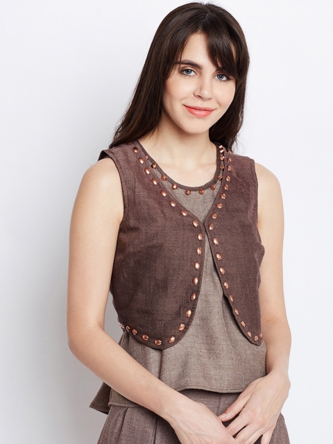 

Oxolloxo Women Brown Solid Bolero Jacket
