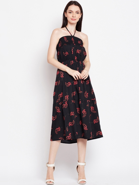 

Oxolloxo Women Black Printed Fit and Flare Dress