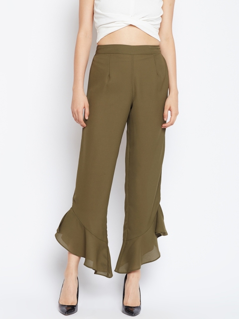 

Oxolloxo Women Olive Green Solid Parallel Trousers