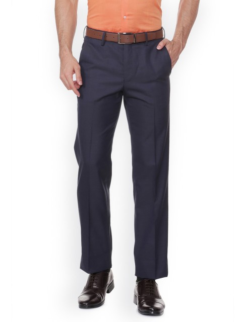 

Van Heusen Men Navy Blue Regular Fit Self Design Formal Trousers