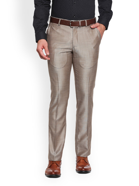 

V Dot Men Taupe Skinny Fit Self Design Formal Trousers