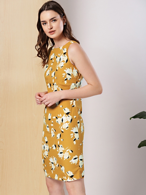 

her by invictus Women Mustard Yellow Printed Sheath Dress